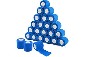 COJJ 24 STK 5cm X 4,5m Haftbandage Cohesive Bandage Selbsthaftende Verband Fingerpflaster Wundverband Fixierverband Tierverband Hand Reißen Wasserfest Elastische Binde Für Menschen Haustiere (Blau)