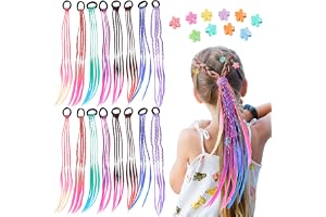 16 stycken färgglada hårsträngar för barn, färgglatt flätat hår med elastiskt band, 10 miniclips, färgövergång för flickor, hårstycke, band, hårtillbehör för fest, festival