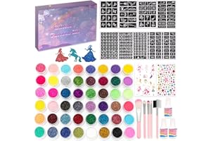 PUWOWYE Glitzer Tattoo Set Kinder, 48 Farben Glitzer tattoos Kinder Glitzer Make Up mit 278 Schablonen, Temporäre Glitzer Tattoo Kit für Kinder Mädchen Geburtstag Party