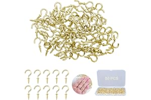 ZFKXGS 80 Stück Kleine Schraubhaken Golden 1/2 Zoll Hakenschrauben Set Mini Deckenhaken Einschraubhaken Becherhaken für Holz Hängende Garten Pflanzen Kunst Weihnachts Dekorationen Schlüssel, mit Box