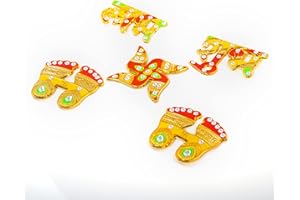 Tarini Gallery Shubh Labh Charan Diwali Lakshmi Charan Pagla Padhuka Footsteps Floor Wall Main Door Stickers for Festival Pooja Home Temple Office Décor Decoration and Gifting (Multicolor Design-1)