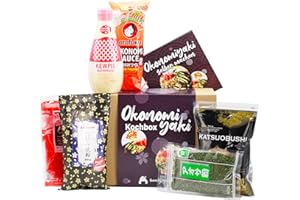 ‎1MAL1JAPAN Okonomiyaki Kochset für japanische Pfannkuchen (für 6 Portionen, 6-teiliges Set, inkl. Anleitung), Geschenkidee | Bestehend aus: Okonomiyaki-Ko, Bonito, Ingwer, Aonori, Okonomi Sauce und Mayonnaise