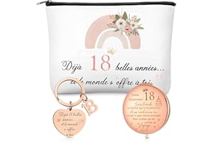 Xuniea Cadeau pour 18 Ans Fille Trousse de Toilette avec Fermeture Éclair et Porte-Clés avec Texte Miroir de Poche Cadeaux d'anniversaire Amusants pour Femmes, Camarades de Classe, Amis, Nièce