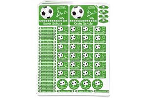 Namensaufkleber Schule Kinder Fußball - A4-Bogen - 69 Sticker - Namensschilder selbstklebend - Aufkleber selb…