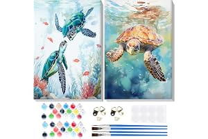 Lxmsja Måla efter siffror för vuxna, Sea Turtles Swimming och Sea Turtle Close-up 2-pack Måla efter nummer Kit, DIY Akrylmåln