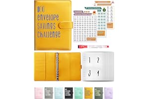 JEJA Sfida Del Risparmio, Budget Planner, Libretto di Risparmio di 5,050 Euro, Fogli di Bilancio, Etichette Adesive, Penne Cancellabili, Arancione