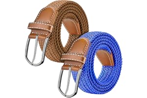 UTXN Cintura in tela da donna, confezione da 2 cinture da donna per jeans, cinture in vita intrecciata elastica con fibbia in pelle, cintura casual in tela da uomo e donna (Marrone & Blu)