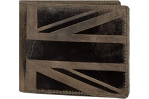 Hudson & James Designer London Real Distressed Leather Mens Wallet with Zip Coin Pocket Credit Carder Holder Bifold Purse UK Union Jack (Dark Brown)
