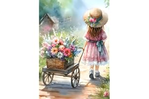 QINRUBB Rücken eines Mädchens Diamond Painting Erwachsene, 5D Diamant Painting Bilder Anfänger, DIY Blumen Runder Vollbohrer Diamanten Malerei Stickerei Kreuzstich Geschenke Home Wand Dekor 30x40cm