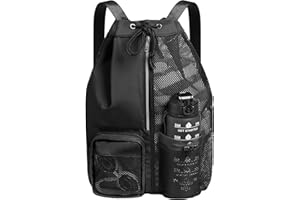 CHEPULA Swim Bag Mesh Drawstring Backpack with Wet Pocket, Waterproof Gym Bags for Beach Swimming Pool Gym Workout Men Women