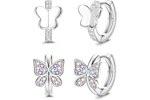 Chriscoco Creolen 925 Sterling Silber Pin Schmetterling Ohrringe Zirkonia Huggie Creolen Kleine Ohrringe für Damen Mädchen Kleine Kinder Ohrringe Creolen Geschenk zum Geburtstag Hypoallergen