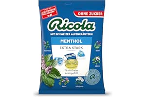 ‎RICOLA Ricola EXTRA STARK Menthol, 75g Beutel Original Schweizer Kräuter-Bonbons mit 13 Alpenkräutern & natürlichem Menthol, zuckerfrei, 1 x 75g, vegan