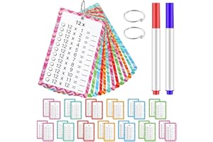 ZEPHYRHOME 1 Paquete de 13 Hojas Tablas de Multiplicar para Niños, 2 marcadores de borrado en seco y 2 Anillos,Juguetes educativos，Juego multiplicar para niños, Ideal para Primaria y Uso en Casa(12,5 x 7,5 cm