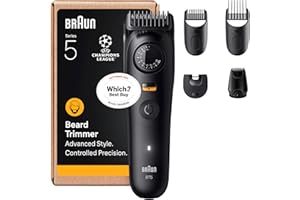 Braun Beard Trimmer Men Series 5, Mens Beard Trimmer with 5 Styling Tools, Ultra Sharp Blade, Waterproof, 40 Lengths & 120-Min Runtime, BT5525, Grey