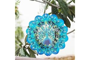 Gochoi Peacock Hanging Wind Spinners Outdoor,Peacock Gifts for Women Mom Grandma Wife,11 inch Stainless Steel Wind Spinner Garden Yard decor Ornaments Outside Decorations-Green Peacock