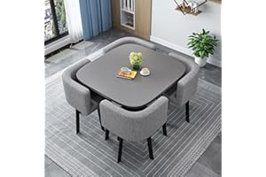 GOFOHIMI Rundes/quadratisches Esstisch-Set mit Stühlen, moderner Konferenztisch und 4 Stühle-Set, Empfangstisch- und Stuhl-Kombination, Küchentisch-Set aus Holz für 4 Personen für Wohnzimmer und Esszimmer