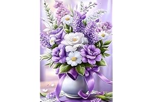MXJSUA Diamond Painting Kit Completo, DIY Mazzo di Fiori Viola Diamantini Strass Ricamo a Punto per Adulti Decorazione Casa, Kit per Pittura Diamante Mosaico Fai Da Te 5D, 30x40cm
