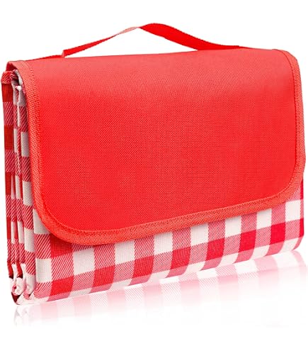 Extra Große Picknickdecke Wasserdicht – 190x147 Cm, Campingmatte, Leicht & Tragbar, Rot/weiß Kariert