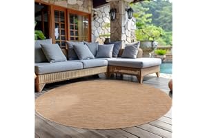 ‎CARPETTEX TEPPICH Outdoor Teppich Wetterfest Einfarbiges Design Terrasse Balkon Teppich Rund Küche Garten Sisal-Look Küchenteppich Läufer Flur, Größe: 160 cm Rund, Farbe: Beige