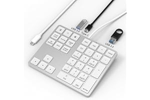 YEEMIE Numpad Wired USB A/USB C Number Keypad Mini Numeric Keypad 34 Keys with 2 USB 3.0 Ports and 1 USB-C Port, Function Keys for Windows, MacOS MacBook, Laptop, Tablet, iPad, Computer, PC
