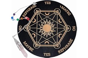AHANDMAKER Hexagram Sun Moon Pendulum Board, 7.8'' Dowsing Divination Metaphysical Message Board Wooden Carven Board with Crystal Pendulum Necklace Divination for Witchcraft Wiccan Altar Supplies Kit
