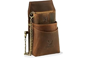 MATADOR Kellnerbörse Leder #VICIO inkl. XXL Kellnertasche mit Gürtel Schlaufe, Luxus Kellner Geldbörse mit edler Geschenk Box und RFID Schutz inkl. robuster Metall Kette, Braun Hunter