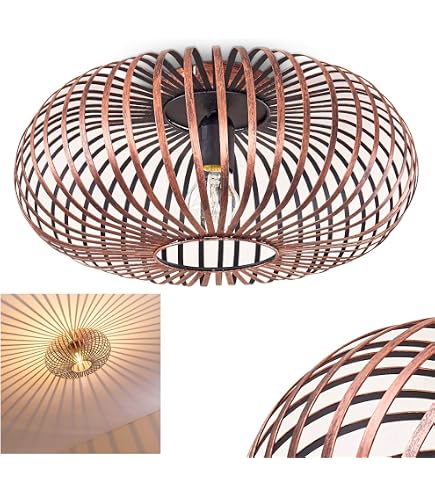 HOFSTEIN Wemude Deckenleuchte – Runde Lampe Schwarz, 40 Cm, E27, Gitter-Optik (Retro Modern)