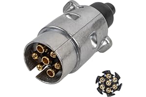 YOUR DAY MATE Fiche de remorque à 7 Broches, avec boîtier en Aluminium et décharge de Traction, Contact vissé Selon la Norme ISO 1724, pour Suspension 12 V, Joint étanche, Adaptateur de Suspension