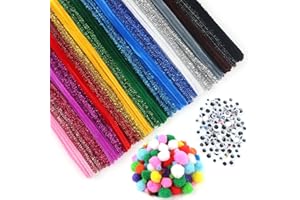 TOAOB THE ONE AND ONLY BABY TOAOB Fil Chenilles 500pcs Cure Pipes Chenille Colorés Loisir Creatif Kit 6mm x 300mm avec Yeux Mobiles et Pompons pour Décoration Cheveux et Travaux Manuels d’Artisanat Bricolage