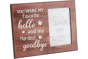FINGERINSPIRE 15X10cm Picture Frame Pet Memorial Picture Frame with Paw Prints Saddle Brown Wood Photo Frame Rectangle Frame with You Were My Favorite Hello And My Hardest Goodbye Words