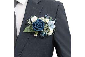‎LING'S MOMENT Ling's moment Single Boutonniere für den Bräutigam, künstliche Blumen für Hochzeitsdekoration/Abschlussball/Heimkehr/Abschlussfeier usw. Staubblaues Marineblau