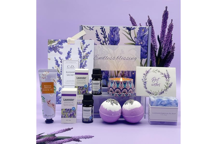 Pamper Birthday Gifts for Women,Unique Friend Gifts for Her, Lavender Self Care Get Well Soon Sleepwell Gifts for Mum Sister Wife Teacher, Relaxed Spa Bath Set Anniversary Graduation Thank You Gift