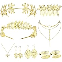 Set Accessori Dea Greca Per Costume - Corona D'Alloro, Bracciali, Orecchini, Fascia, 6 Pezzi Dorato - Foto 10