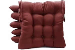 Meishida Pack de 6 Cojines para Sillas de Exterior e Interior Reversibles 40 x 40 x 7 cm, con Correas de Sujeción (40 x 40 cm, Granate, 6)