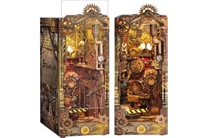 RONSTONE Book Nook - DIY Booknook Casa Delle Bambole in Miniatura con Coperchio Antipolvere - Inserto per Libreria con Luce a Led - Puzzle in Legno 3D STEAMPUNK Regalo per Adulti