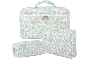KOMABLEN 3pcs Beauty Case da Viaggio Donna, Cotone Grande Borsa Cosmetica da Viaggio, Floreale Trousse Trucchi Donna, Borsa Porta Trucchi da Toilette Makeup Bag Organizer per Donne e Ragazze