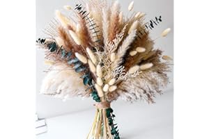 BEST ZOIKOM Decorazione in erba di pampas essiccata,erba di pampas con code di coniglio e fiori secchi, bouquet di erba di canna per matrimonio, fiori boho, decorazione della tavola domestica