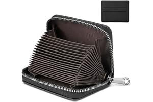 flintronic Etui na karty kredytowe, ochrona RFID, prawdziwa skóra, etui na karty akordeonowe, mini portfel na karty kredytowe, portfel z zamkiem błyskawicznym, mały portfel dla kobiet i mężczyzn, 20