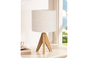 ‎EDISHINE EDISHINE Nachttischlampe Tischlampe Holz, Stativ Vintage Landhaus, Leine Lampenschirm Beige, Walnuss hell für modern Deko Schlafzimmer, Wohnzimmer, Nachttisch, Geschenk