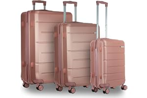Coselena 3pc Luggage Suitcase Set - ABS Lightweight & Water-Resistant, 4-Wheel Suitcases - Hard Shell, Secure Carry-On Cabin Suitcase with TSA Lock - Ideal Luggage Sets for Travel - Rose Gold