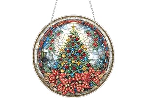 AIRDEA albero di Natale Diamond Painting Ciondolo Acrilico Doppia Faccia, Natale Diamond Painting Decorazione Sospesa Kit Completo, Diamantini Crystal Art Ciondolo Acchiappasole 8x8 inch