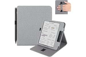 Vakarey para Kobo Libra Colour Funda con Soporte para Bolígrafo,Dormir Capa para Kobo Libra 2 Funda con Correa de Mano,Gris