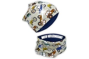 HECKBO Ensemble Bonnet 360° Réfléchissant & Tour de Cou Enfant – 95% coton – Matière extensible douce et facile d’entretien – Bonnet pour printemps, automne et hiver (48–54 cm)