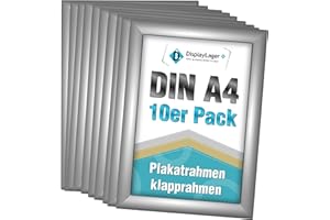 DisplayLager - 10 Pezzi A4 Cornice a Scatto da 25 mm, Profilo in Alluminio Argento Disco di Protezione antiriflesso e Materiale di Fissaggio
