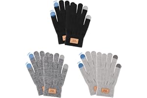 QKURT 3 Paia di Guanti per Bambini con Design Touch Screen, Guanti Termici Invernali, Guanti per Dita Intere per Bambini, Guanti in Maglia Intrecciata per Ragazze Ragazzi di 6-10 Anni