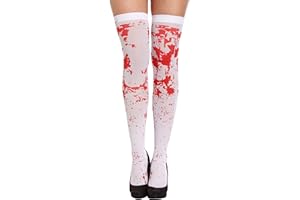Henbrandt Adult Bloody Stockings Above the Knee Hold Ups White Blood Stained Halloween Women’s Fancy Dress Accessories for Dead Zombie Bride School Girl Nurse Zombie Cheerleader Halloween Costumes