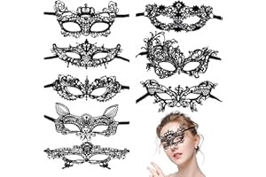 RUIJIE 8 Stück Venezianische Maske Spitze Maske Masken Sexy Schwarz Augenmaske Lace Maske für Fasching Masquerade Halloween Karneval Cosplay Party Kostüm Ball Gothic Gesichtsmaske für Damen Herren