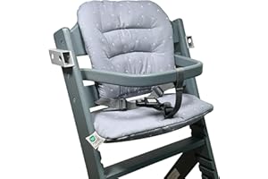 LALOONA BABY BEDDING LaLoona Cojin Trona Madera para Bebeconfort Timba 100% Algodón, Cojín para Trona Evolutiva 2 Piezas, Cojin Trona Evolutiva Madera Lavable, OEKOTEX Standard 100 - Gris