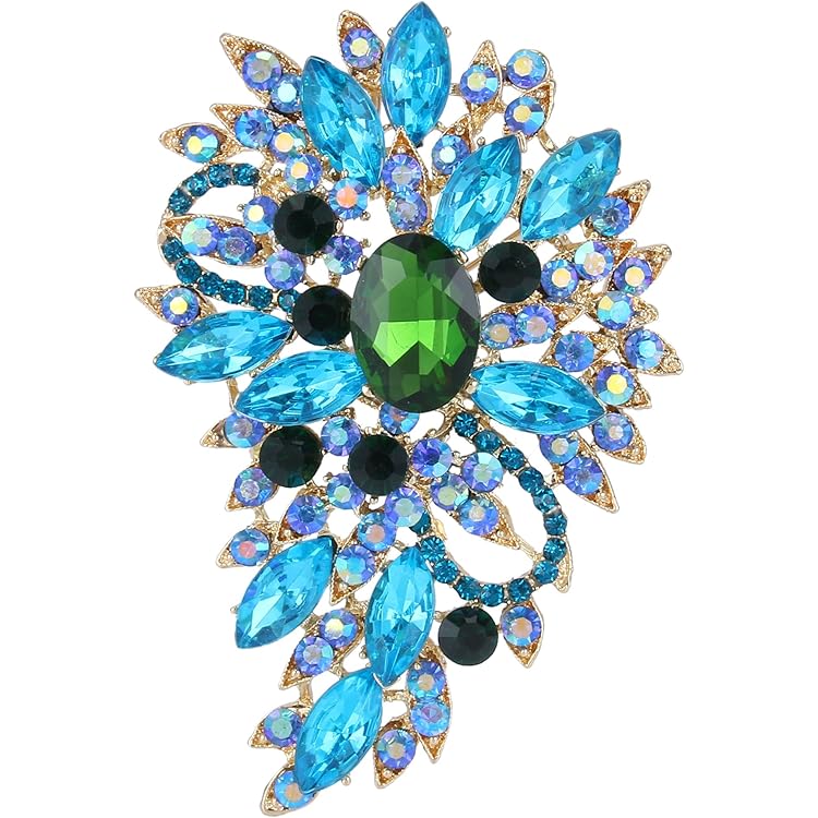 Created Crystal Flower Teardrop Brooch Pin - Blue Crystal Women's Jewelry