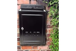 Aurahome® Vintage Weatherproof Post Box Plain Design Personalisable-Lockable Heavy Duty Secure Wall Mounted Letter Mail Post Box Post for Walls/Gates/Garages.Charming (Black with Black Post Sign)